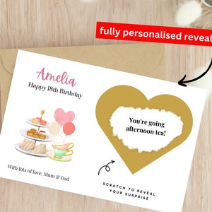 Gepersonaliseerde 18e verjaardagskaart, afternoontea, verrassing onthullen, tienermeisjeskaart, gepersonaliseerde 18e verjaardagskaart, vriend, dochterkaart