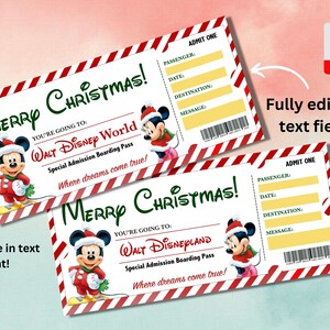 Christmas Disneyworld Ticket Printable Theme Park Surprise Reveal ...