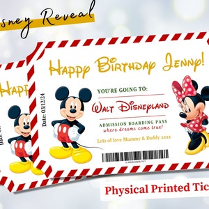 Personalised Birthday Disneyworld Ticket Theme Park Surprise Reveal Ticket, Disneyland Paris, Disneyland Mickey Mouse Boarding Pass Trip