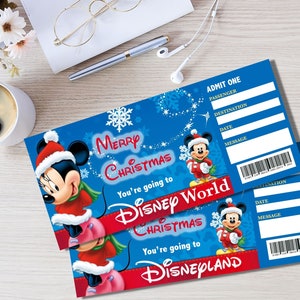 Christmas Disneyland Ticket Printable Theme Park Disney World Surprise ...
