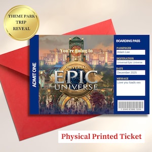 Universal Epic Studios 2025 Reveal personaliseert gedrukt Orlando-kaartje als verrassing verjaardagscadeau, Universal Studios Florida-feestdagkaart