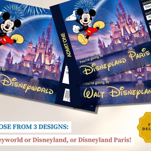 Personalisierte handgedrucktes Disneyworld Ticket Themenpark Überraschungskarte, Geschenk offenbaren, Überraschungsgeschenk Disneyland Bordkarte, Disney offenbaren