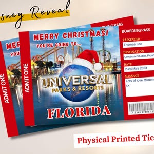 Świąteczne Universal Studios Wybierasz się do Orlando, Bilet niespodziankowy do Orlando w Japonii z nadrukiem Handprinted, Universal Florida Boarding Pass