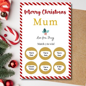 Christmas MUM Buono regalo per rivelazione speciale, gratta per rivelare la sorpresa di Natale, biglietto di auguri unico e speciale personalizzato gratta e vinci per vincere