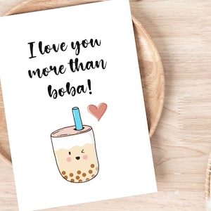 Te amo más que la tarjeta boba, fanático del té de burbujas, linda tarjeta de aniversario de San Valentín, tarjeta de cumpleaños para el esposo esposa gf bf, te amo más tarjeta