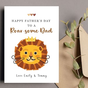 Roar-some Dad Fathers Day Card, Animal theme Fathers Day Card, Custom Fathers Day Card, Cute Fathers Day Card, Lion Card, From Kids