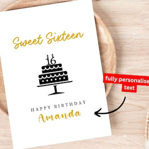 Noble Sweet Sixteen, 16. Geburtstagskarte Tochter, personalisierte sechzehn, 16. Geburtstagskarte Mädchen, sechzehn Karte für Enkelin, Schwester, Freund
