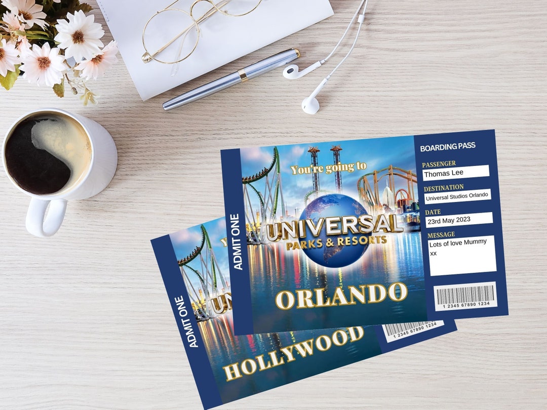 Universal Studios Personalised Handprinted Orlando Ticket Theme Park Surprise Ticket, Universal