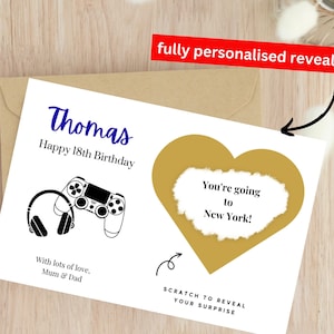 Carte de 18e anniversaire pour fils, carte surprise à gratter, carte de jour d'anniversaire pour lui, carte personnalisée, cadeau, voyage de carte de 18e anniversaire,