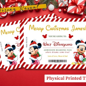 Handgedruckte Disney World Reveal Ticket Themenpark Surprise Reveal Coupon, Paris Florida, Micky Ohren Disneyland Santa Mickey