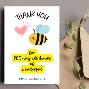 Bee Wonderful Merci carte personnalisée, pour l'enseignant, N'IMPORTE QUEL NOM, carte d'enseignant de crèche, Carte du meilleur enseignant, Fin de l'école, Sortant de l'école maternelle