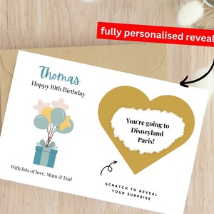 Carte personnalisée du 10e anniversaire, cadeau surprise, carte à gratter et révéler, carte du 10e anniversaire pour garçon, pour fille, fils fille 10e anniversaire