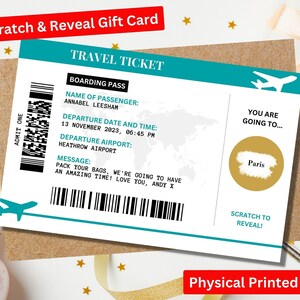 Carta d'imbarco da grattare AEREO personalizzata, Vacanza a sorpresa, Vacanza, Regalo di compleanno per lei, Regalo per lui, New York, Londra, qualsiasi viaggio!