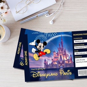 Personalised Handprinted Disneyworld Ticket Theme Park Surprise Ticket, Gift Reveal, Mickey Mouse Disneyland Boarding Pass, Disney Reveal image 6