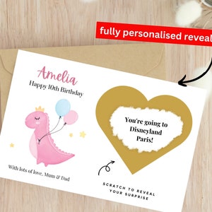 Personalisierte Kinderkarte zum 10. Geburtstag, rosa Dinosaurier Party, 10. Geburtstagskarte für Jungen, für Mädchen, Tochter 10. Geburtstagskarte, Überraschungsgeburtstag
