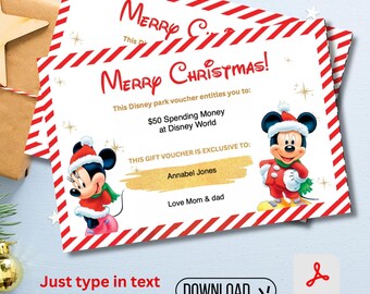 Printable Christmas Disney World Spending Voucher Downloadable Park Surprise, Digital Download Spending Coupon from Santa