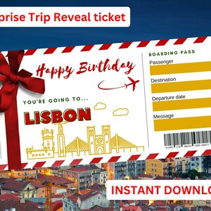 Birthday Surprise Lisbon Travel Ticket Printable Surprise Boarding Pass, Gift Reveal Ticket, Birthday Boarding Pass Plane Ticket, Lisbon