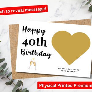 Personnalisé 40e anniversaire carte à gratter cadeau surprise révéler, gratter pour voir Tom Jones, célébration 40e anniversaire, carte personnalisée