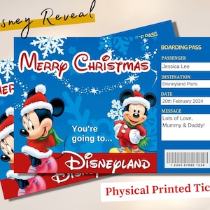 Personalisierte handgedruckte Weihnachten Disneyworld Ticket Disney Surprise Ticket Reveal, Weihnachtsgeschenk Disneyland Bordkarte Disney Urlaub