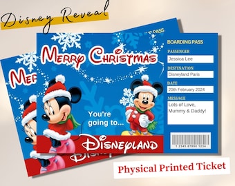 Spersonalizowany, ręcznie drukowany bilet świąteczny do Disneyworldu, niespodzianka Disneya, prezent świąteczny, karnet pokładowy do Disneylandu, Disney Holiday