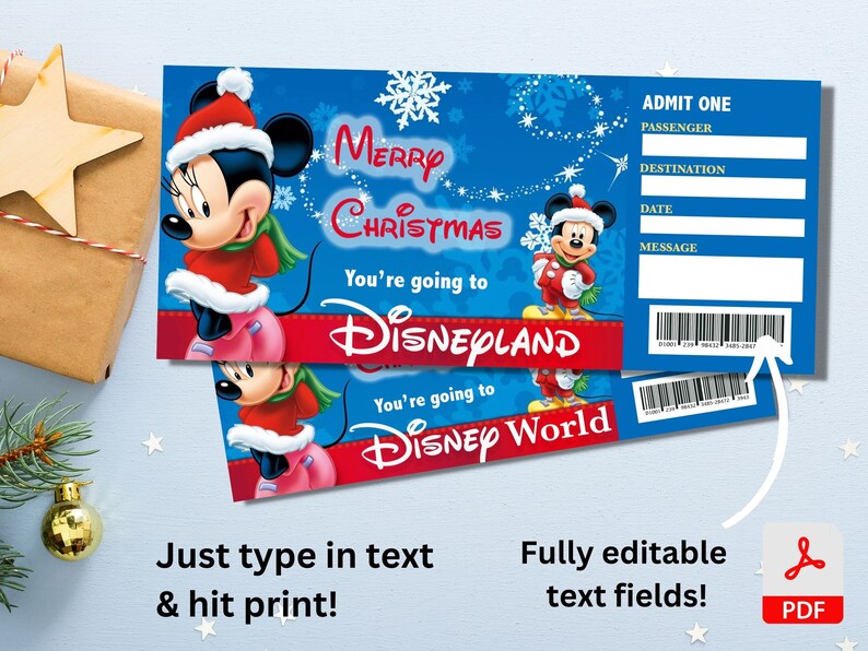 Christmas Disneyland Ticket Printable Theme Park Disney World - Etsy