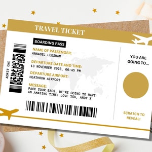Carte d'embarquement personnalisée à gratter, Carte d'embarquement à gratter pour des vacances surprise, Billet surprise pour une destination de vacances, Cadeau pour les fêtes, Faux laissez-passer