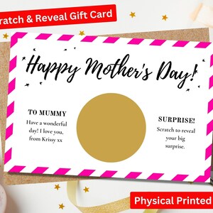 Fête des mères révèlent passe personnalisé imprimé à la main révèlent maman surprise carte à gratter, cadeau pour elle, cadeau de maman, cadeau pour la fête des mères