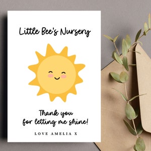 Carte de remerciement personnalisée Best Keyworker Nursery Preschool Sunshine, carte de remerciement pour la meilleure enseignante