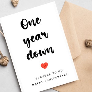 Carta del primo anniversario, un anno in meno, per sempre andare, carta dell'anniversario di un anno, carta dell'anniversario per partner, fidanzato, carta fidanzata