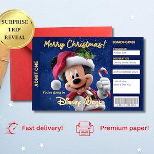Personalisierte handgedruckte Disney World Trip Disney Reveal Überraschungskarte, Weihnachten im Disneyland Paris Disney Florida Mickey's Parade Party