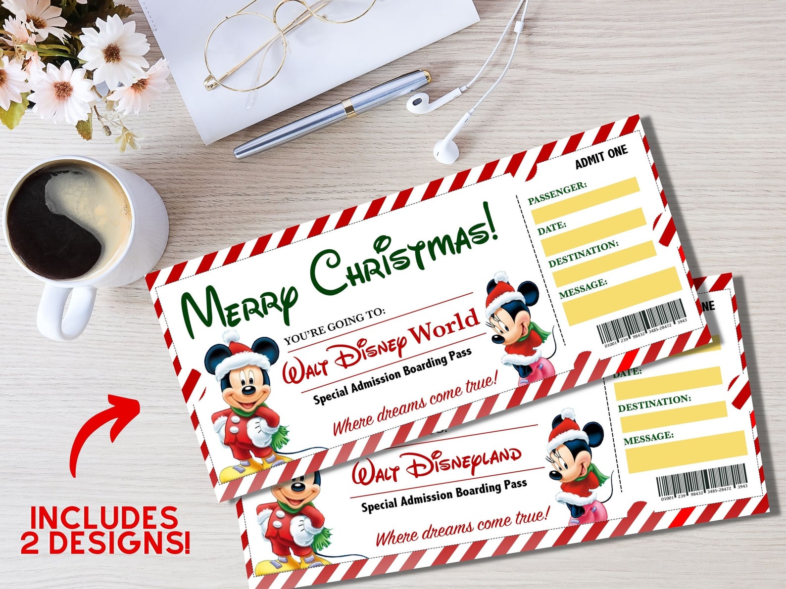 Christmas Disneyworld Ticket Printable Theme Park Surprise - Etsy