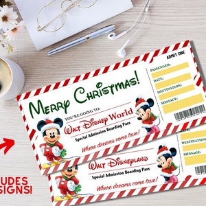 Christmas Disneyworld Ticket Printable Theme Park Surprise Reveal ...