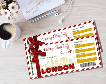 Christmas London Trip Reveal Ticket Printable Surprise Reveal Ticket, Gift Reveal Ticket, Xmas Gift Boarding Pass Plane Ticket