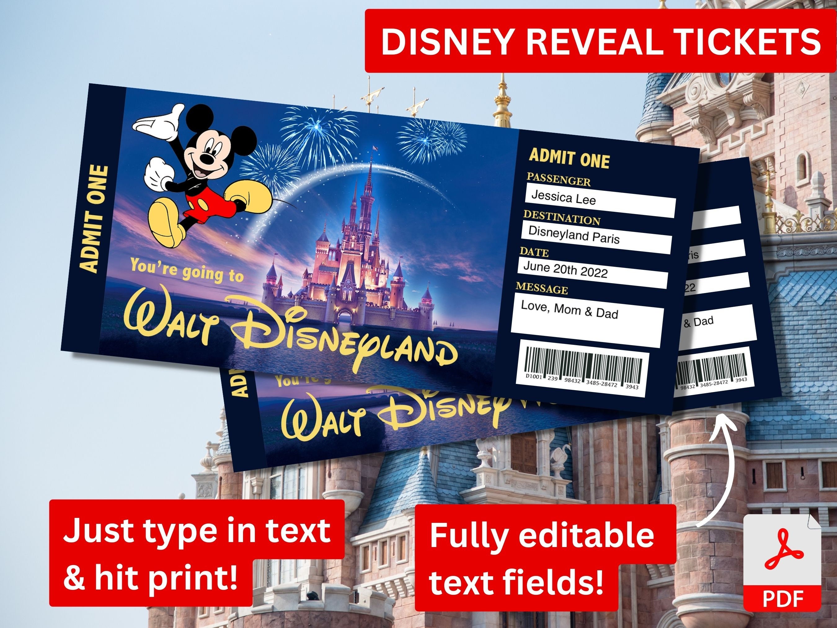 ディズニーランドのチケット印刷用、サプライズギフトの公開（PDF