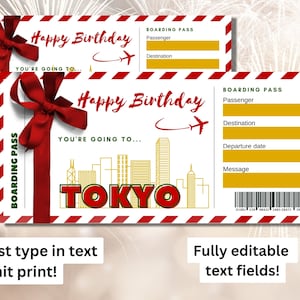 Birthday Surprise Tokyo Japan Trip Ticket Printable Surprise Reveal Ticket, Gift Reveal Ticket, Birthday Gift Boarding Pass Plane Ticket