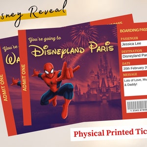 スパイダーマンパーソナライズされた手書きのディズニーランドチケットテーマパークサプライズチケット、サプライズギフトディズニーランド搭乗券、ディズニーリビール