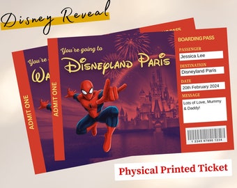 Spiderman Personalised Handprinted Disneyland Ticket Theme Park Surprise Ticket, Surprise Gift Disneyland Boarding Pass, Disney Reveal