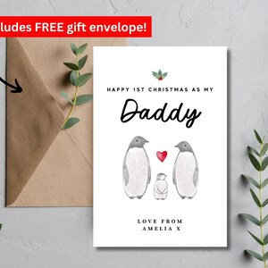 Personalisierte My First Christmas as Daddy Card Customized Pinguin Family Väter Xmas Card für Dad Grandad Cute Pinguin 1st Merry Xmas Card