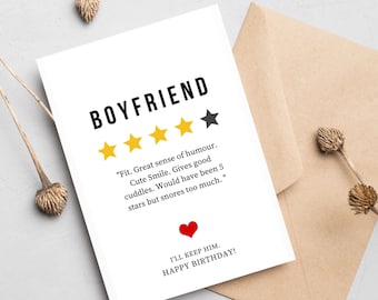 Printed Funny Boyfriend Birthday Card for Him, Top Rating bf, Humour, Personalised Card, For My Boy on His birthday, Cheeky bf Bday Card