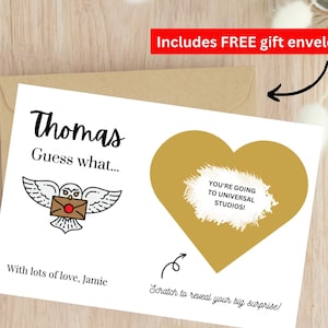 Carte surprise de faire-part à gratter sur le thème de la chouette Harry Potter. Cadeau pour lui Cadeau pour elle Carte Harry Potter Universal Studios Reveal