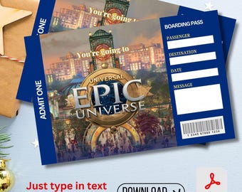 Printable Christmas Universal Studios Epic Universal Studios Ticket Downloadable Park Surprise, Universal Studios Orlando Florida Digital