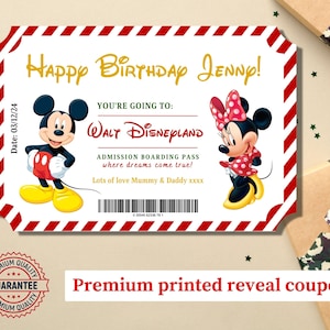 Personalisierte Geburtstag Disneyworld Ticket Disney Surprise Reveal Ticket, Disneyland Paris, Geschenk Disneyland, Mickey / Minnie Bordkarte