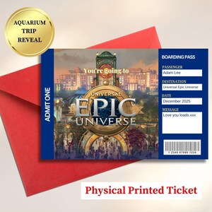 Entrada impresa personalizada para Universal Epic Studios 2025 Reveal Orlando, regalo sorpresa de cumpleaños, tarjeta de presentación navideña de Universal Studios Florida