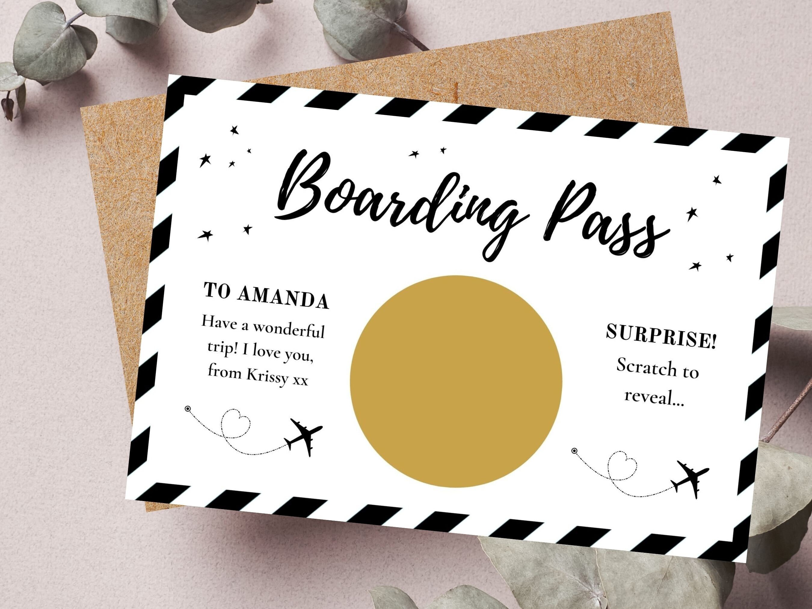 Boding Card Boarding Pass Personalised Birthday Reveal Voucher Surprise Scratch ...