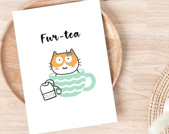 Fur-tea Thirty Birthday Card, Happy 30th Birthday Bestie, 30th Birthday Card For Best friend, Funny 30th Birthday Card, Funny Cat Pun Card