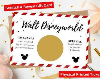 Disneyworld Disneyland Pass Personalised Reveal Voucher Surprise Scratch Card, Mickey Mouse, Birthday Gift For Kids Disneyland Trip