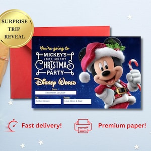 Personalisierte Micky's sehr Merry Christmas Parade Disney World Surprise Reveal Disney Ticket, handgemachtes Druckkartengeschenk für Disneyworld BTW