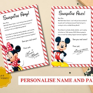 Personalisierter Disneyland Park Brief von Mickey Minnie Mouse nach Disneyland Disneyland Überraschung offenbaren Brief, Disneyland Paris enthüllen