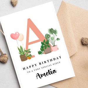 Amoureux des plantes, carte d'anniversaire alphabet pour nièce petite-fille fille, amoureux des plantes, maman des plantes, carte personnalisée, carte d'anniversaire botanique