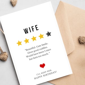 Cartão de aniversário engraçado impresso da ESPOSA para ela, esposa com classificação superior, humor, cartão personalizado, para minha esposa em seu aniversário, cartão de aniversário da esposa atrevida